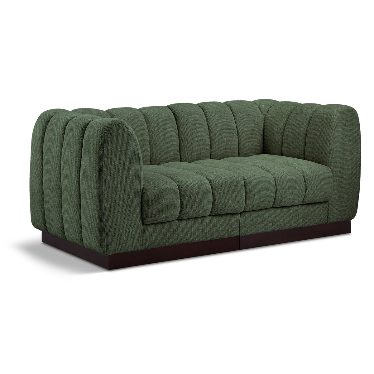Quinn 69" Green Chenille Fabric Upholstered 2pc. Modular Loveseat in green chenille fabric, primary product view