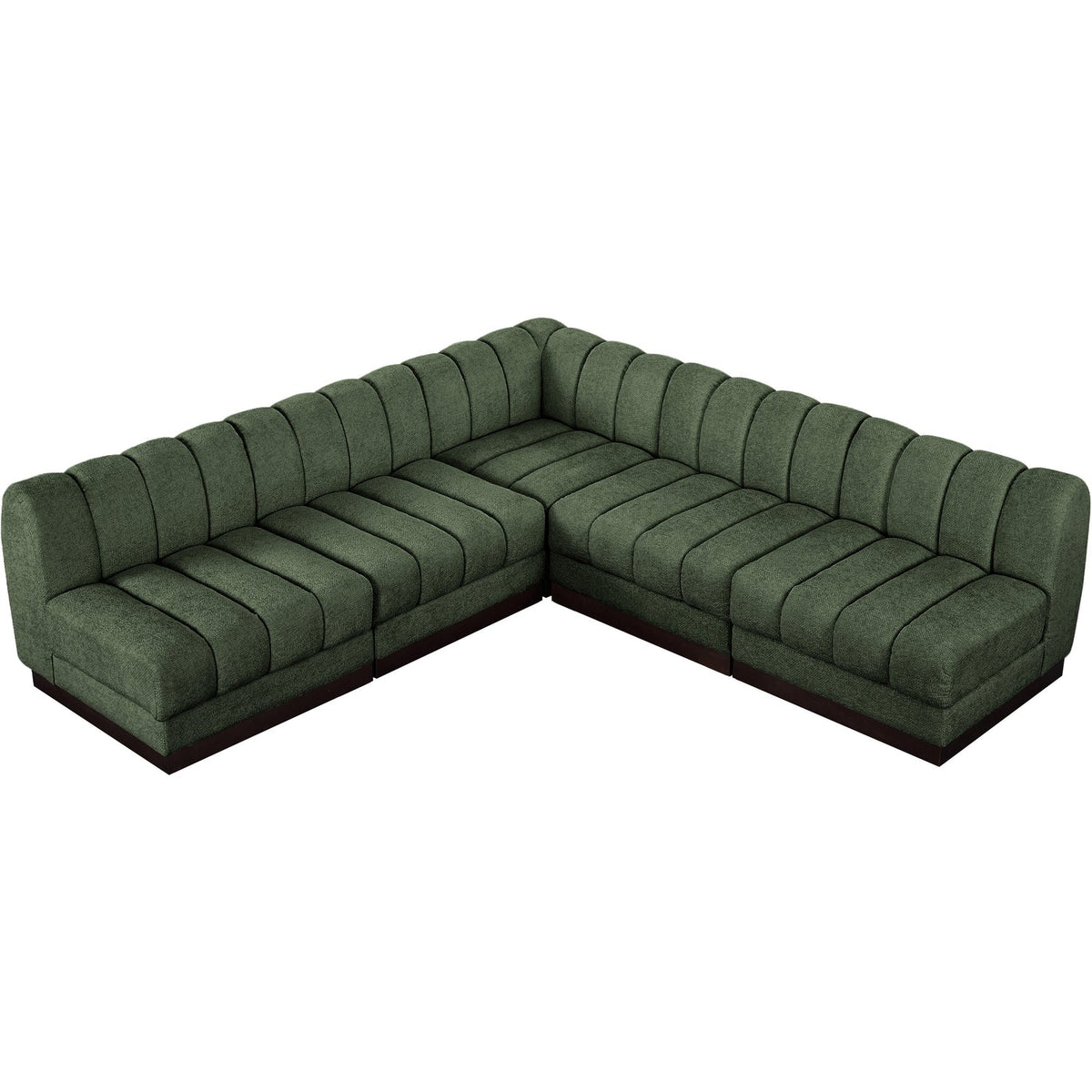 Quinn 98in Green Chenille Fabric Upholstered 5 Piece Modular Sectional Sofa