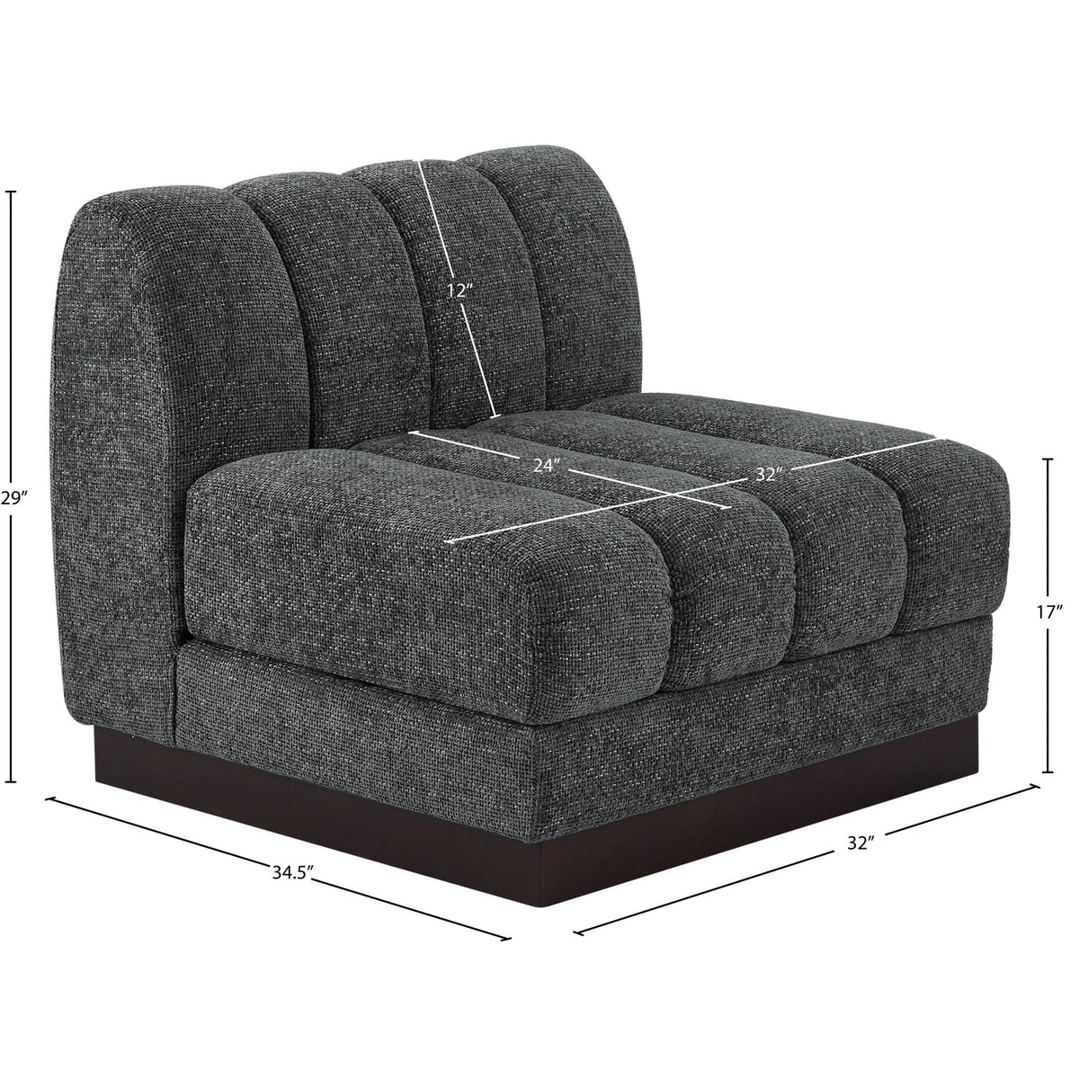 Quinn Grey Chenille Fabric Upholstered Modular Armless Chair