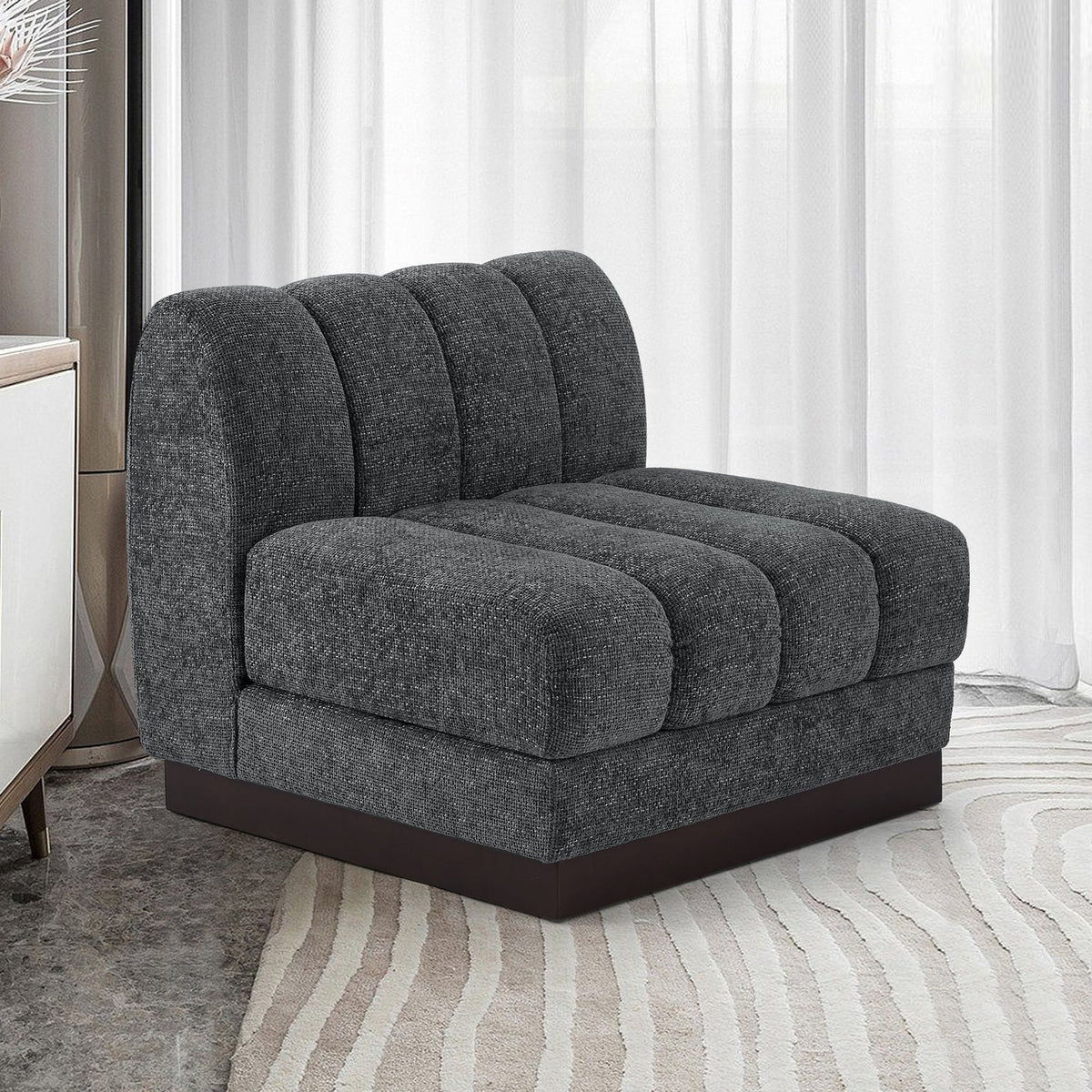 Quinn Grey Chenille Fabric Upholstered Modular Armless Chair