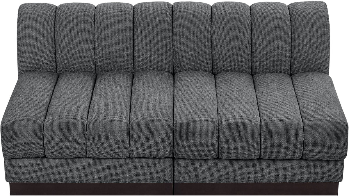 Quinn 64in Grey Chenille Fabric Upholstered 2 Piece Armless Modular Loveseat
