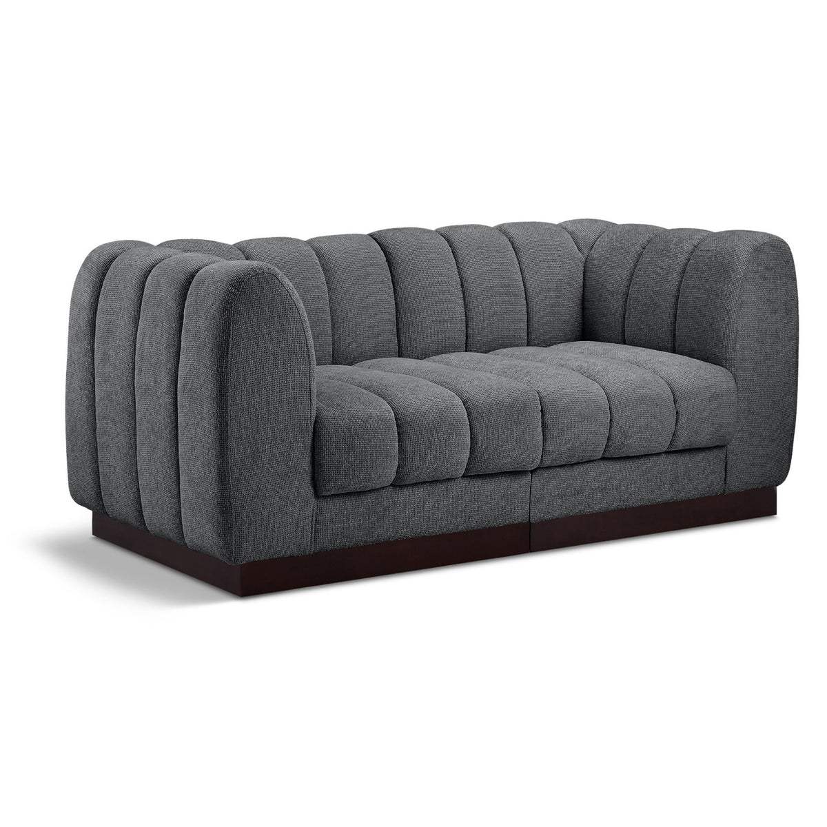 Quinn 69" Grey Chenille Fabric Upholstered 2pc. Modular Loveseat in grey chenille fabric, primary product view