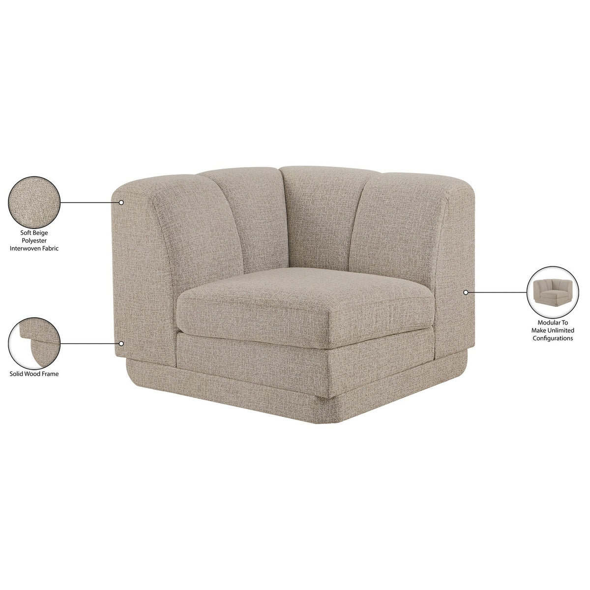 Modari Beige Fabric Upholstered Corner Chair