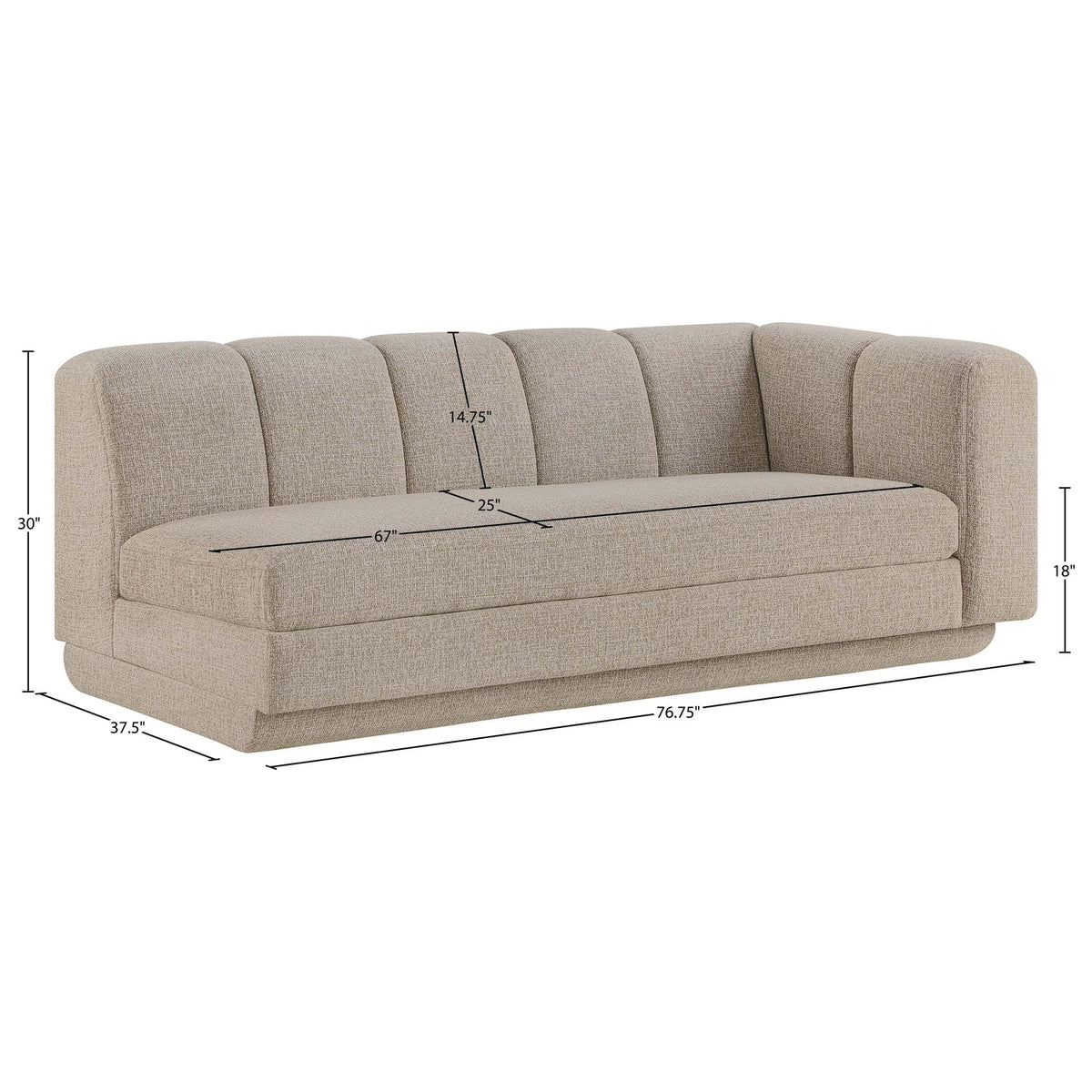 Modari 76.75in Beige Fabric Upholstered Right Arm Sofa