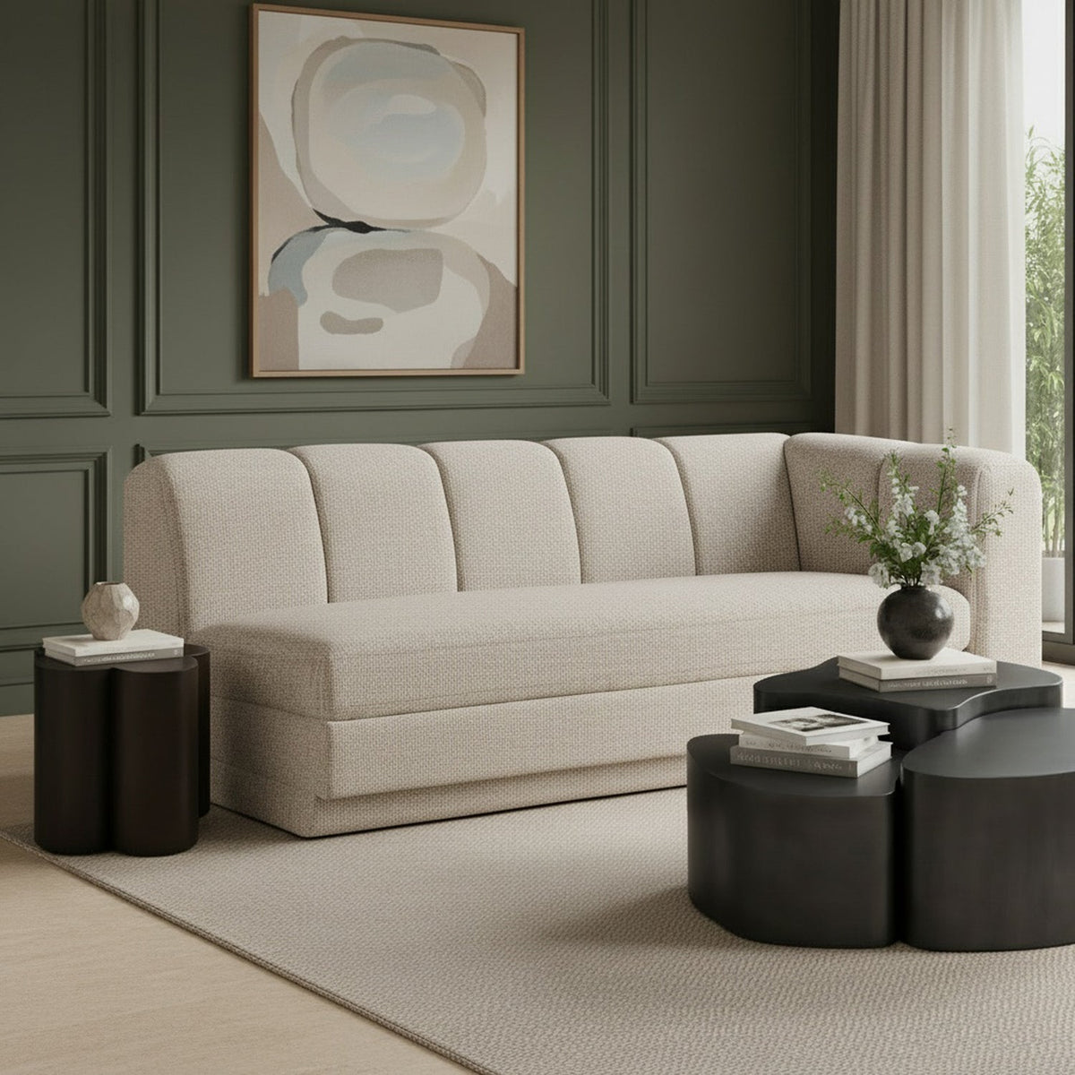 Modari 76.75in Beige Fabric Upholstered Right Arm Sofa