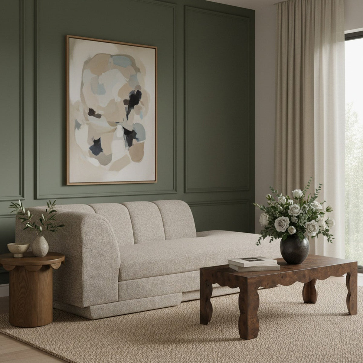 Modari Beige Fabric Upholstered Right Arm Chaise