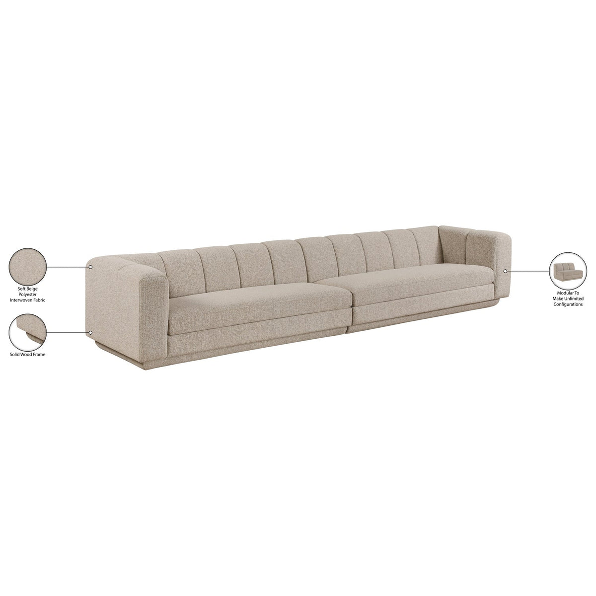 Modari Beige Fabric Upholstered 2 Piece Modular Sofa