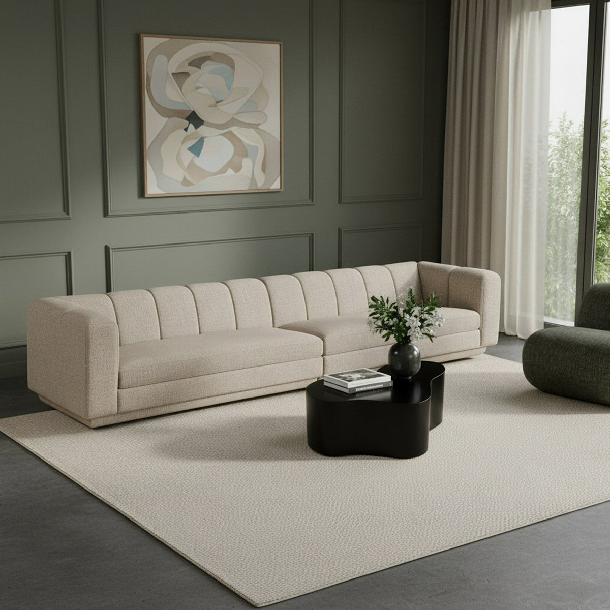 Modari Beige Fabric Upholstered 2 Piece Modular Sofa