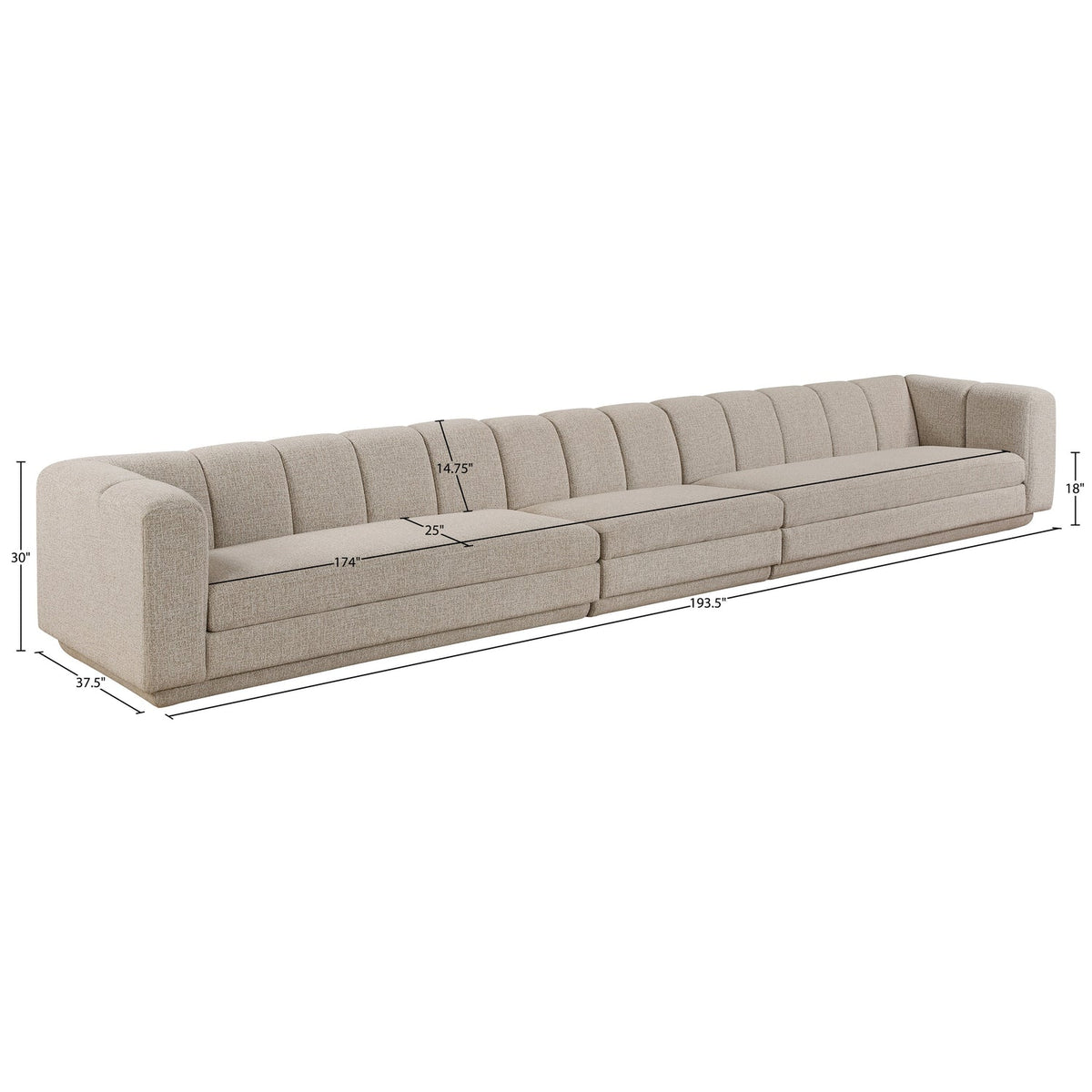 Modari Beige Fabric Upholstered 3 Piece Modular Sofa