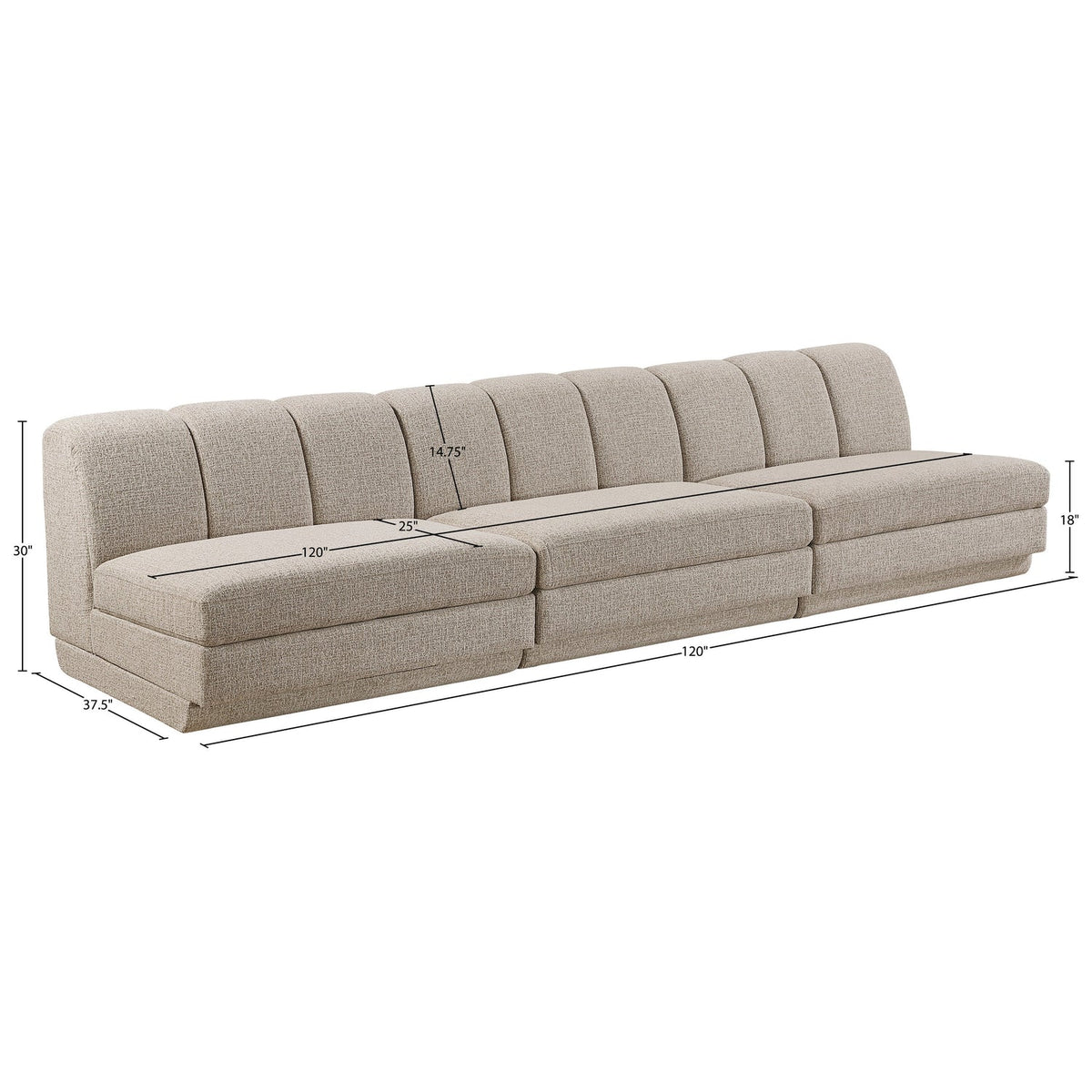 Modari Beige Fabric Upholstered 3 Piece Modular Sofa