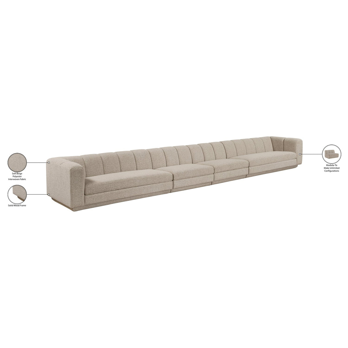 Modari Beige Fabric Upholstered 4 Piece Modular Sofa