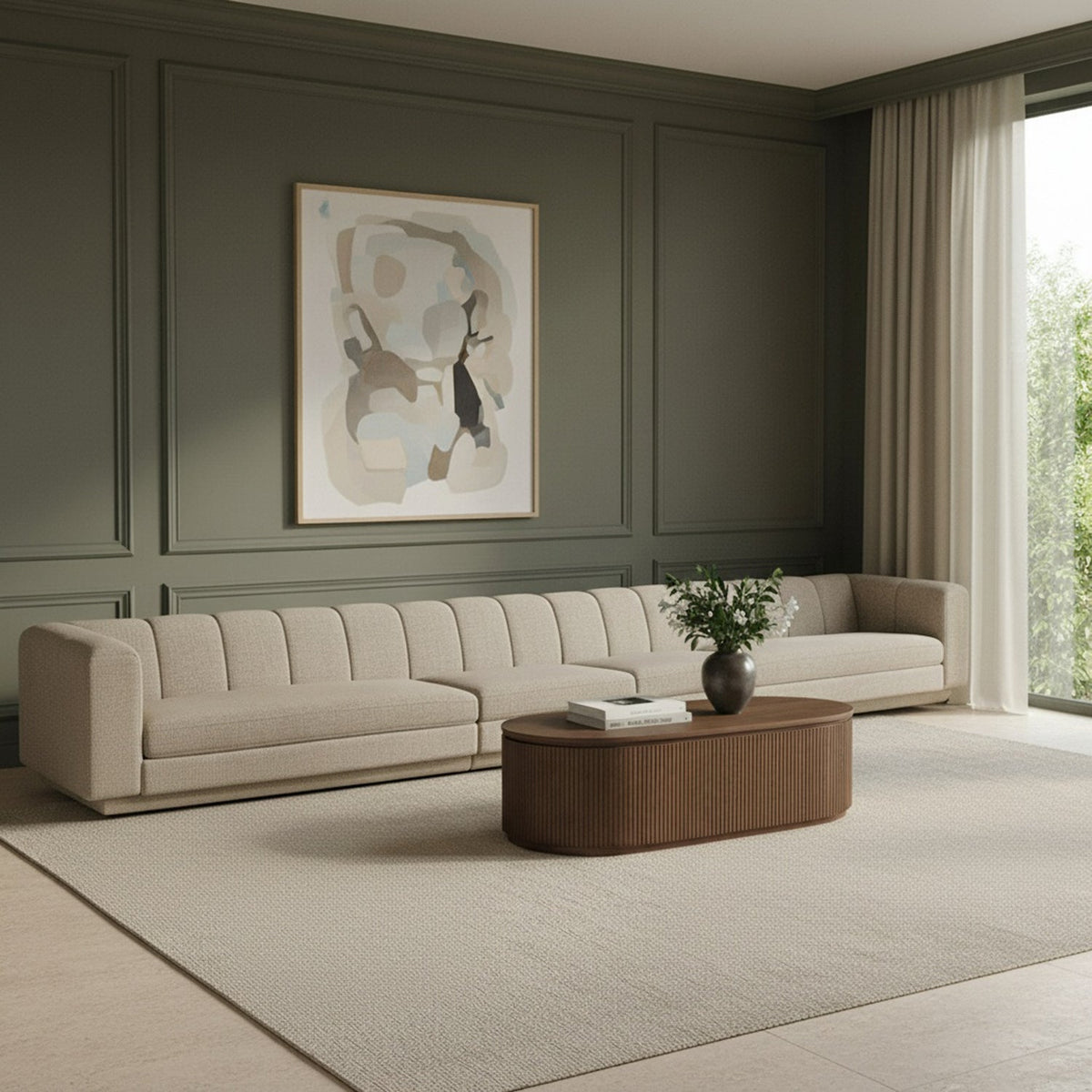 Modari Beige Fabric Upholstered 4 Piece Modular Sofa