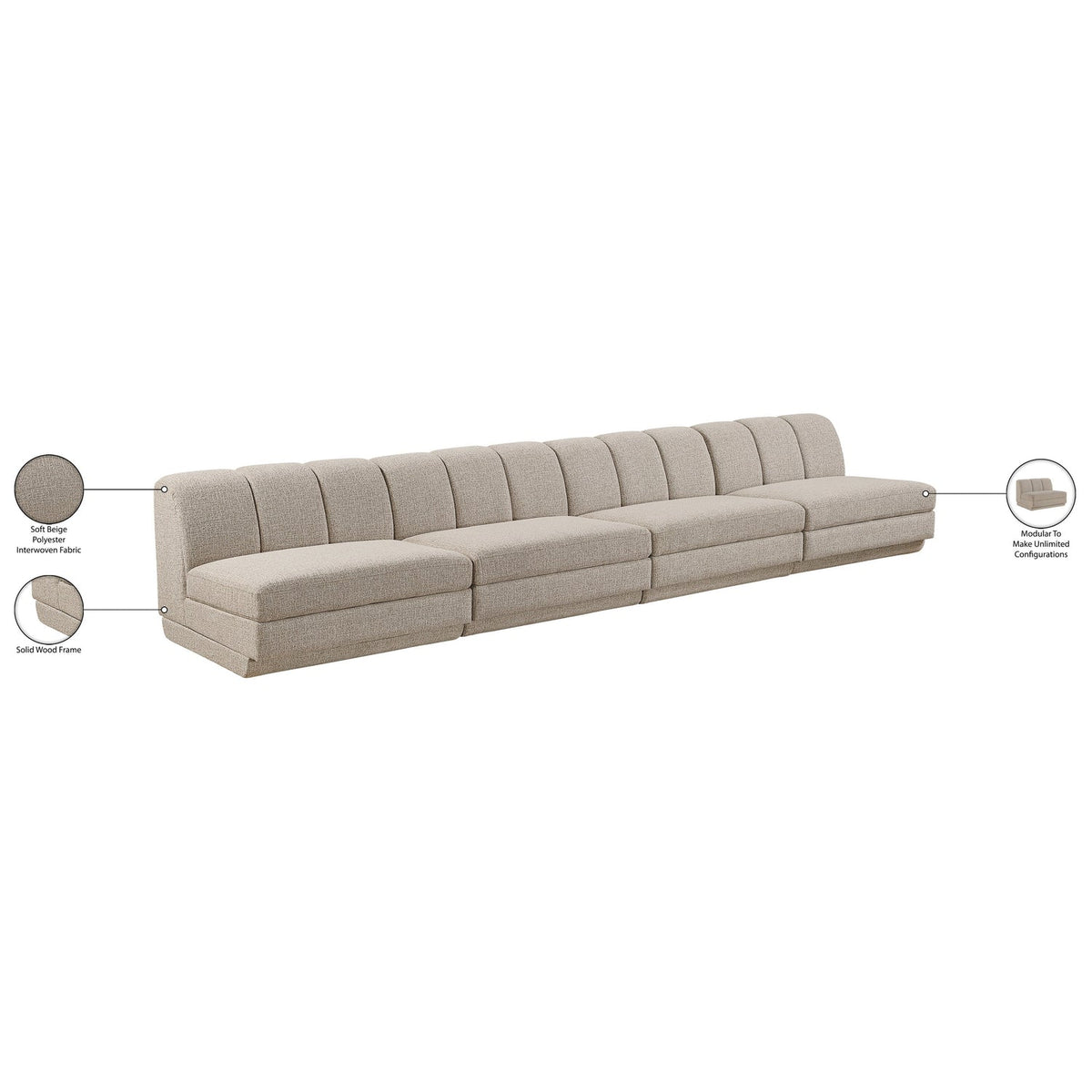 Modari Beige Fabric Upholstered 4 Piece Modular Sofa