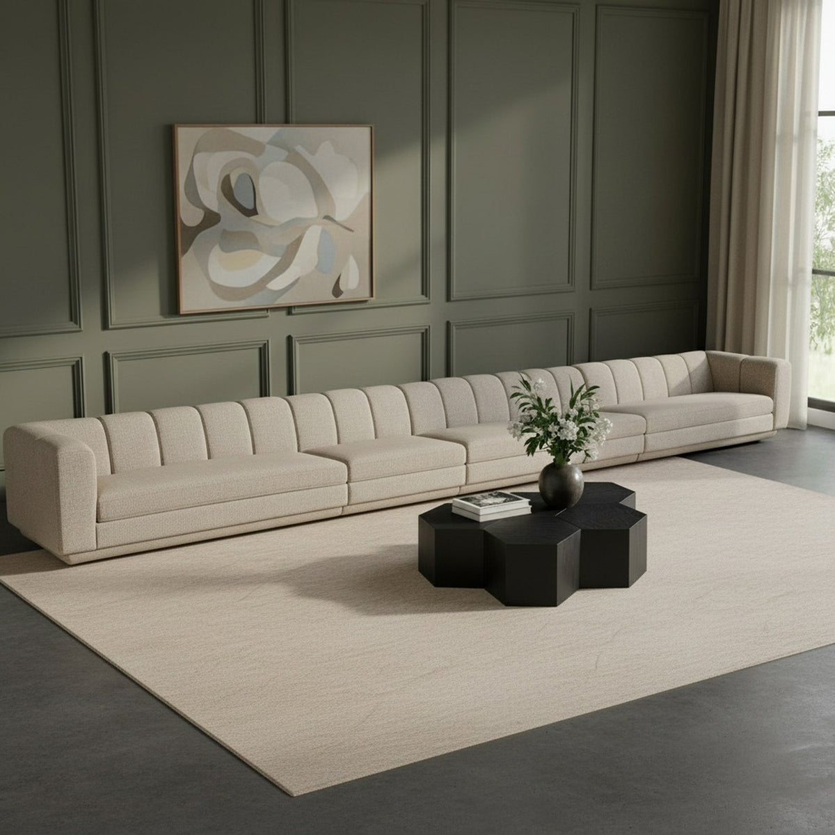 Modari Beige Fabric Upholstered 5 Piece Modular Sofa