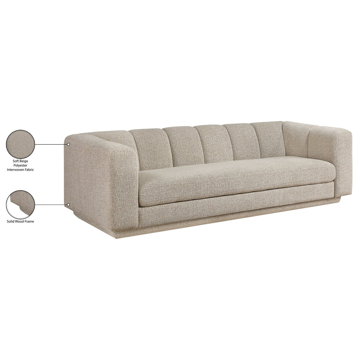 Modari 95in Beige Fabric Upholstered Sofa