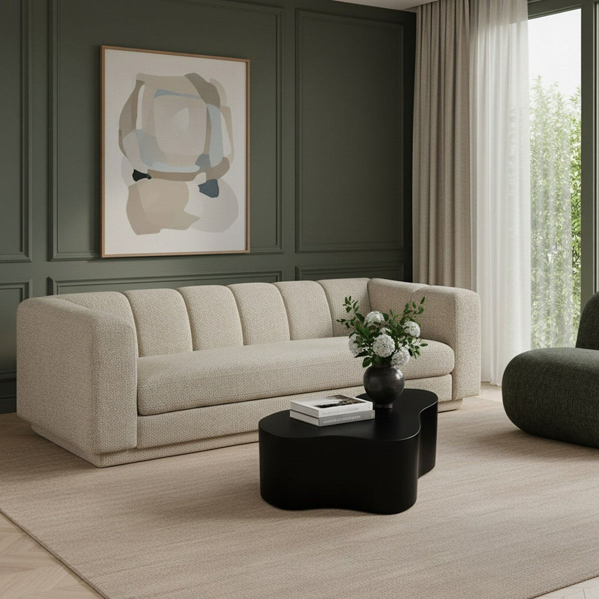 Modari 95in Beige Fabric Upholstered Sofa