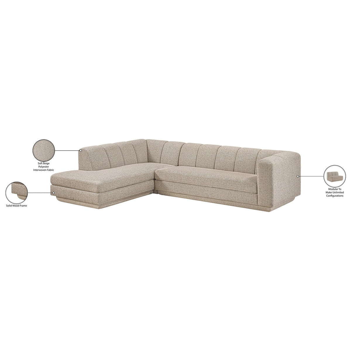 Modari Beige Fabric Upholstered 2 Piece Modular Sectional Sofa