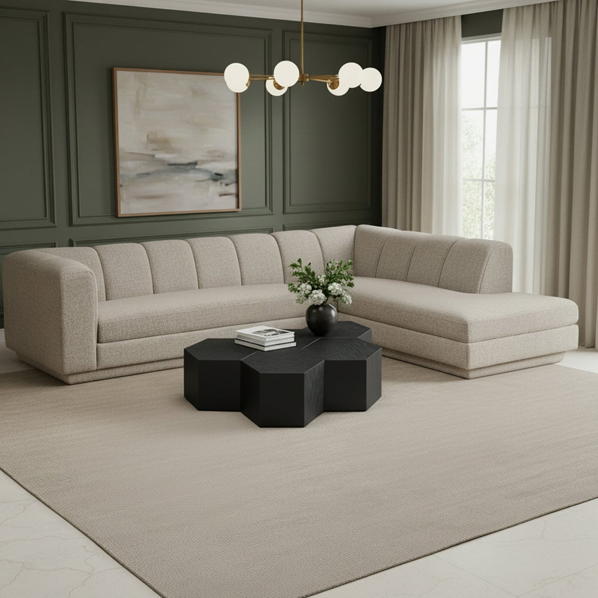 Modari Beige Fabric Upholstered 2 Piece Modular Sectional Sofa