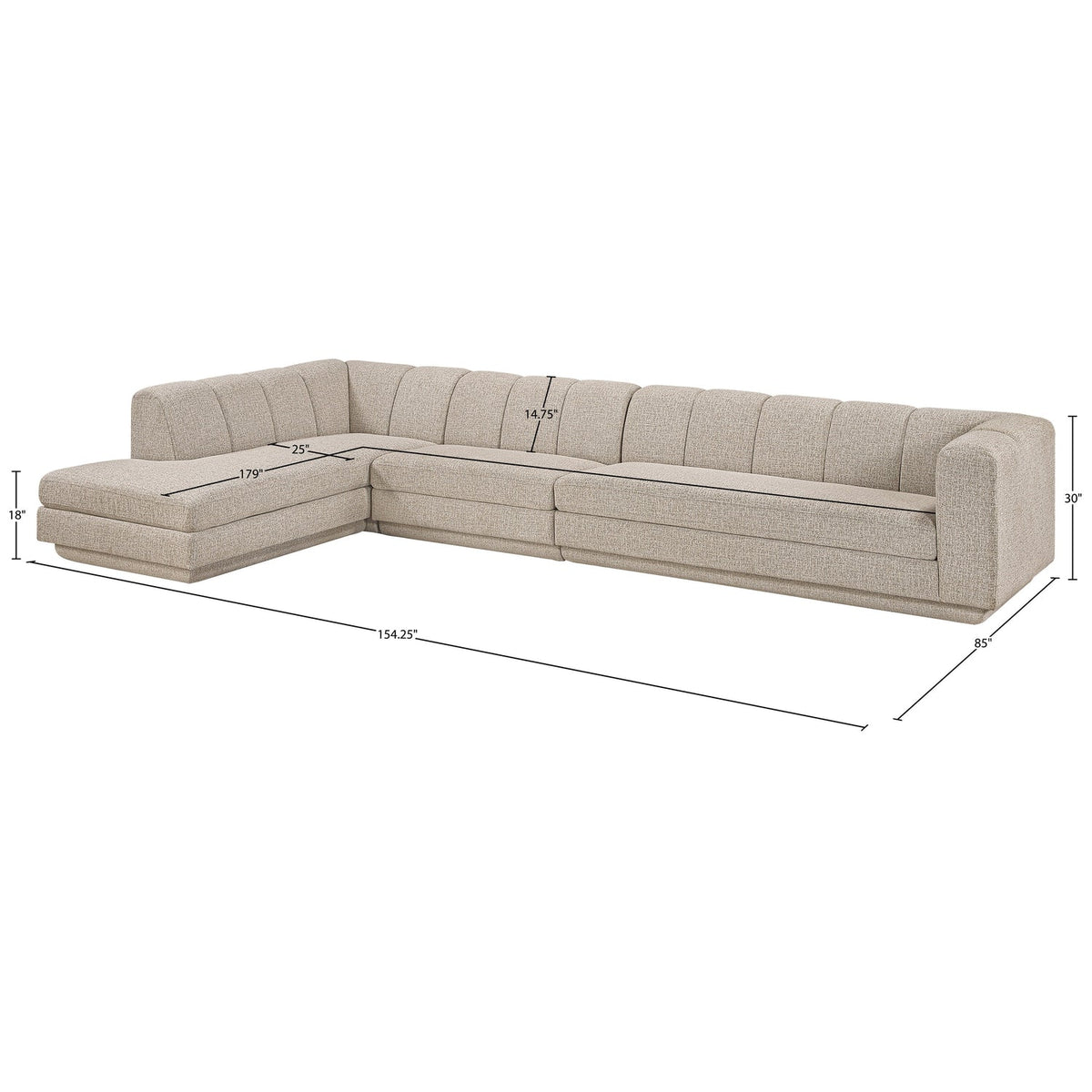 Modari Beige Fabric Upholstered 3 Piece Modular Sectional Sofa