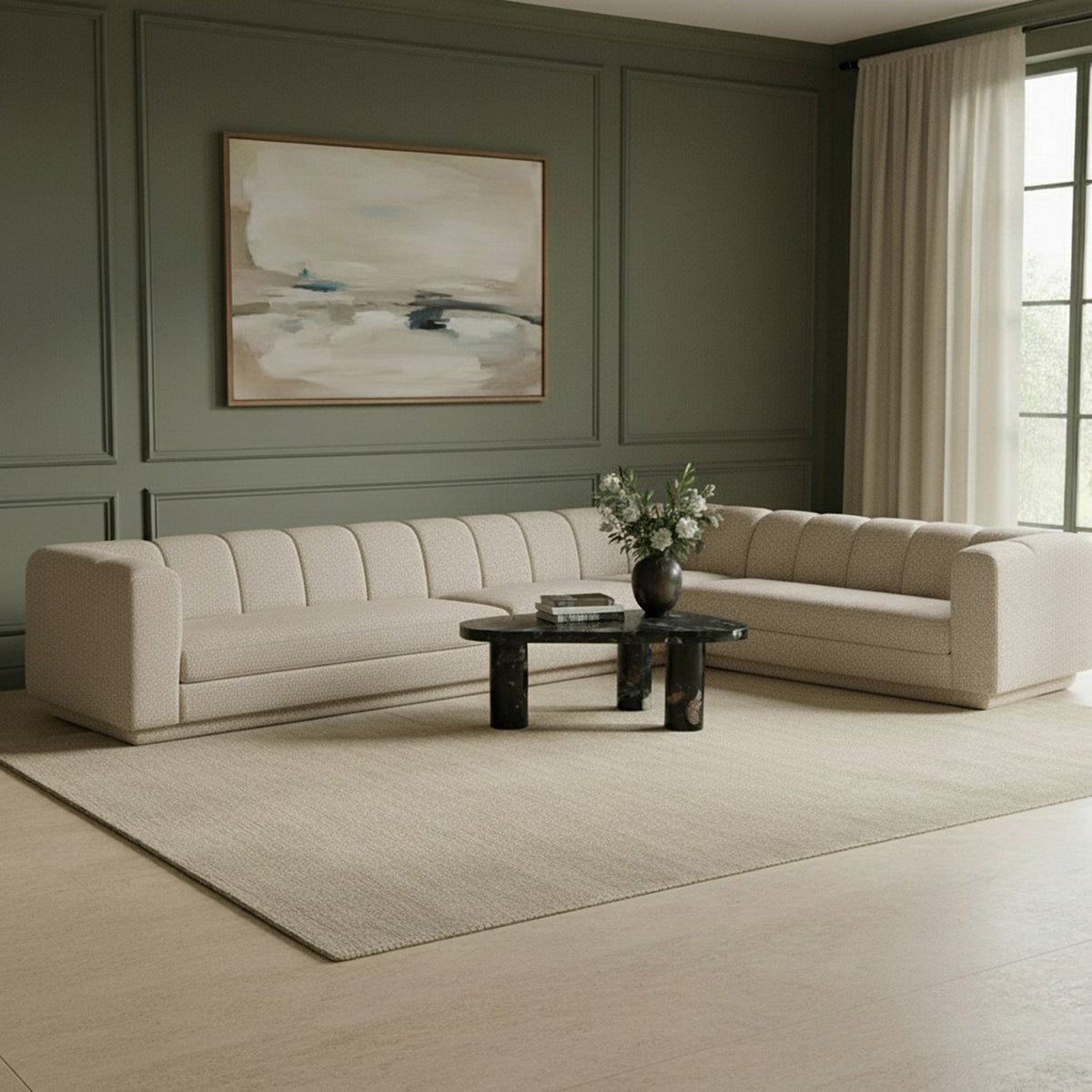 Modari Beige Fabric Upholstered 4 Piece Modular Sectional Sofa