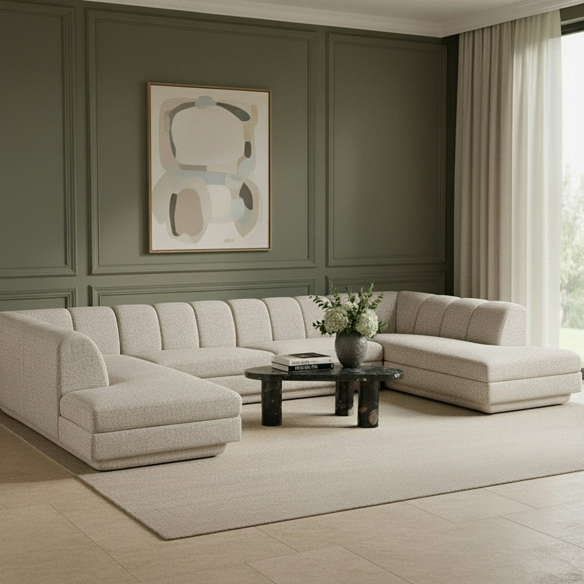 Modari Beige Fabric Upholstered 4 Piece Modular Sectional Sofa