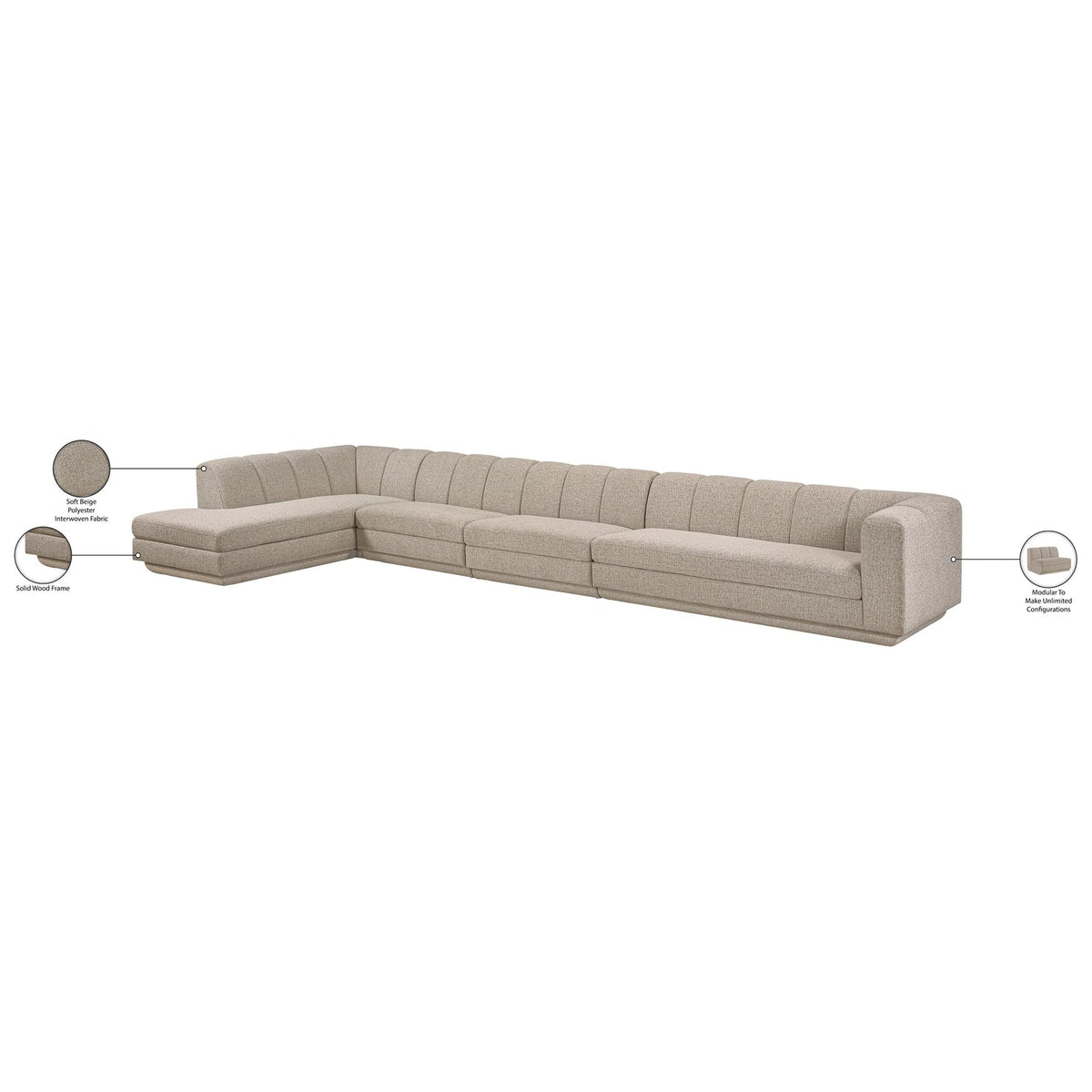 Modari Beige Fabric Upholstered 4 Piece Modular Sectional Sofa