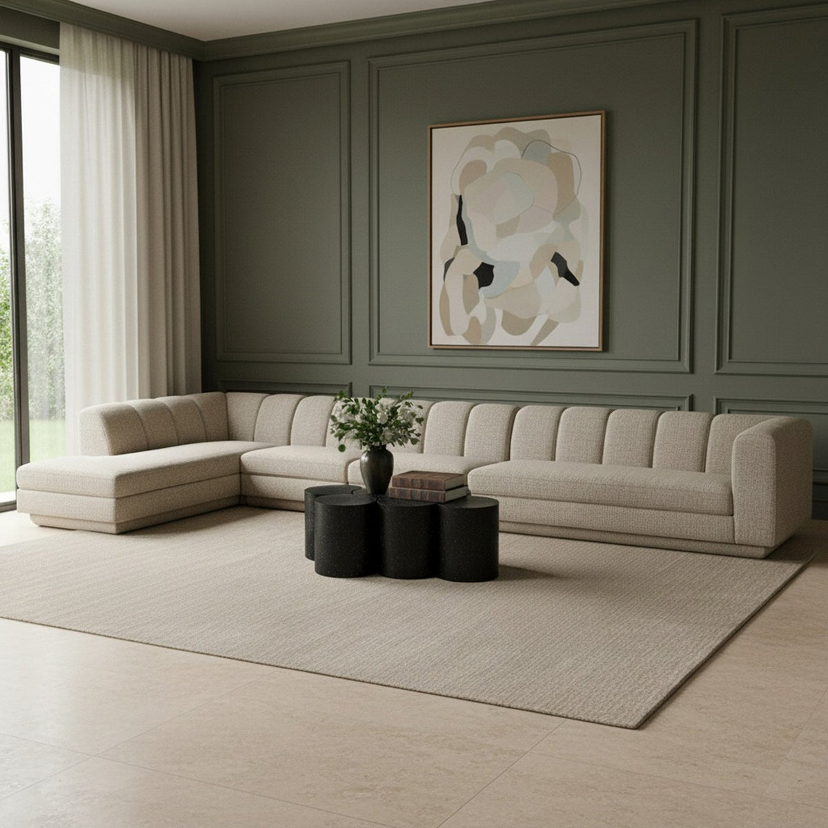 Modari Beige Fabric Upholstered 4 Piece Modular Sectional Sofa