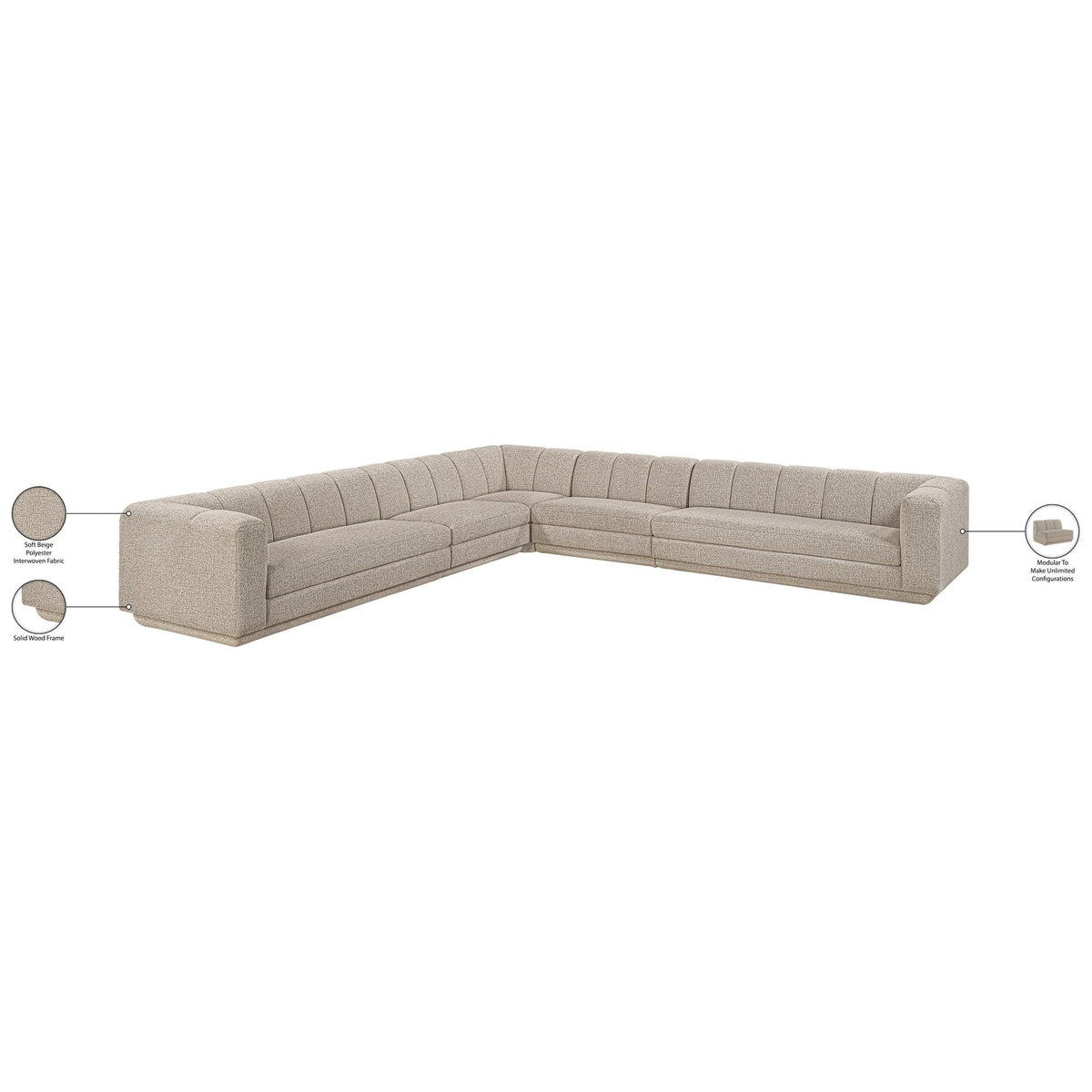 Modari Beige Fabric Upholstered 5 Piece Modular Sectional Sofa