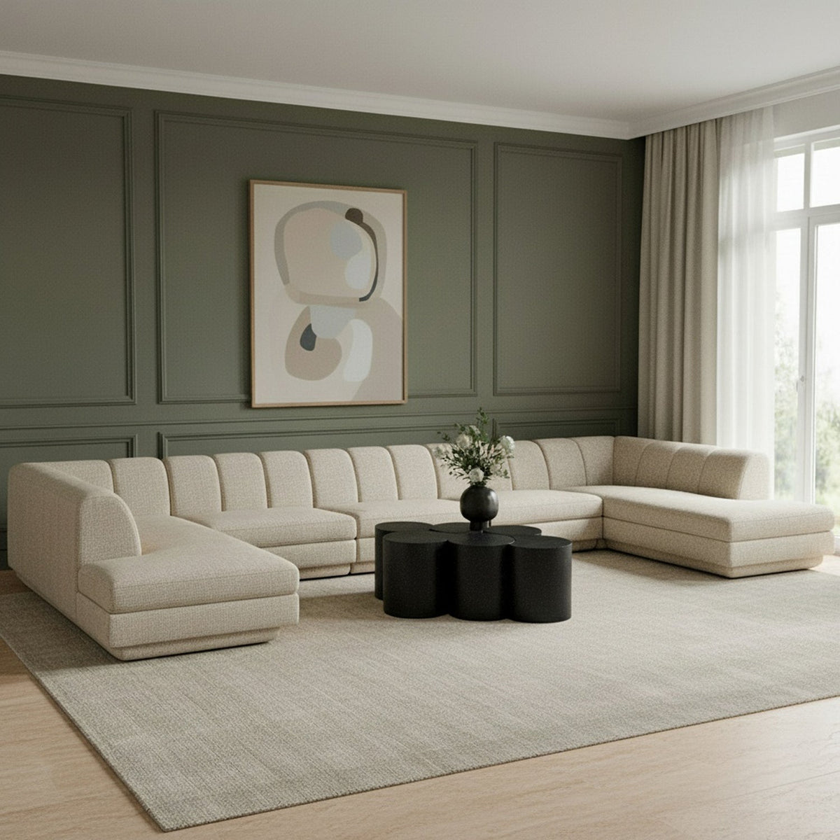 Modari Beige Fabric Upholstered 5 Piece Modular Sectional Sofa