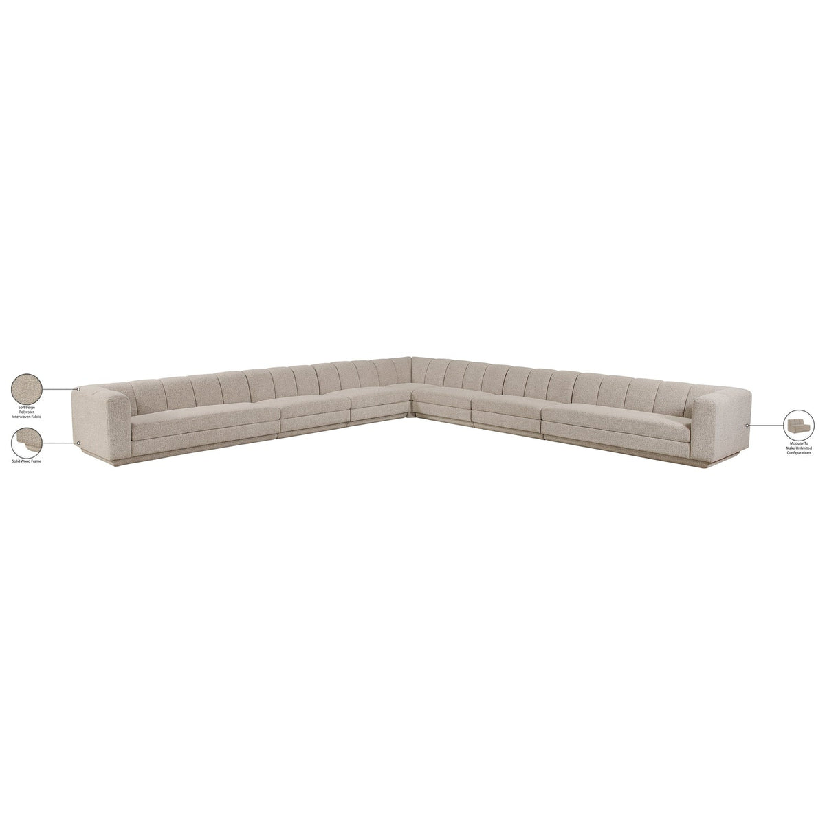 Modari Beige Fabric Upholstered 7 Piece Modular Sectional Sofa