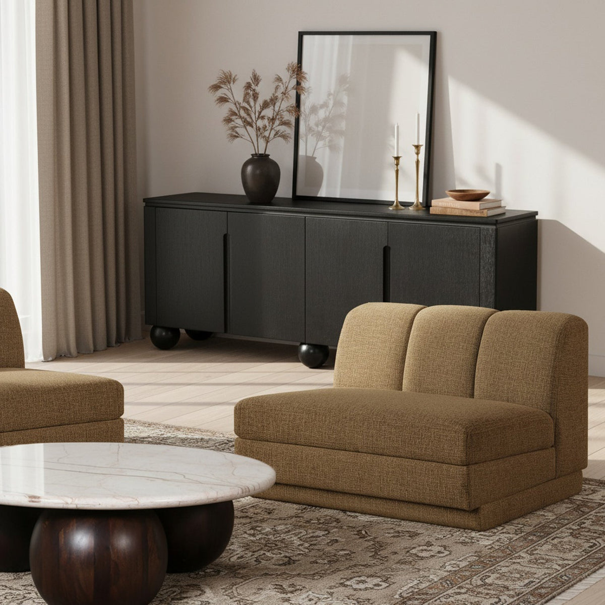 Modari Brown Fabric Upholstered Armless Chair