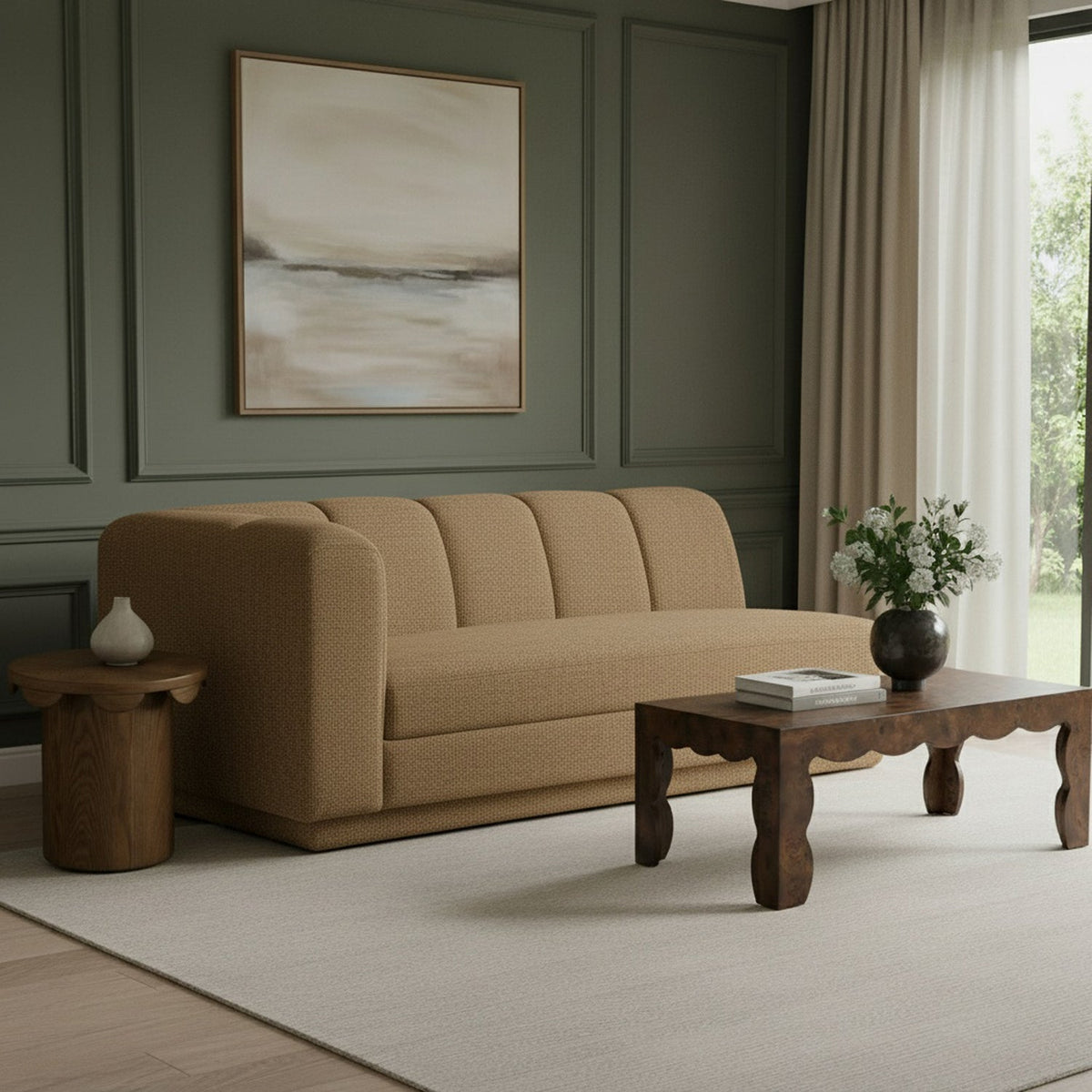Modari 76.75in Brown Fabric Upholstered Left Arm Sofa