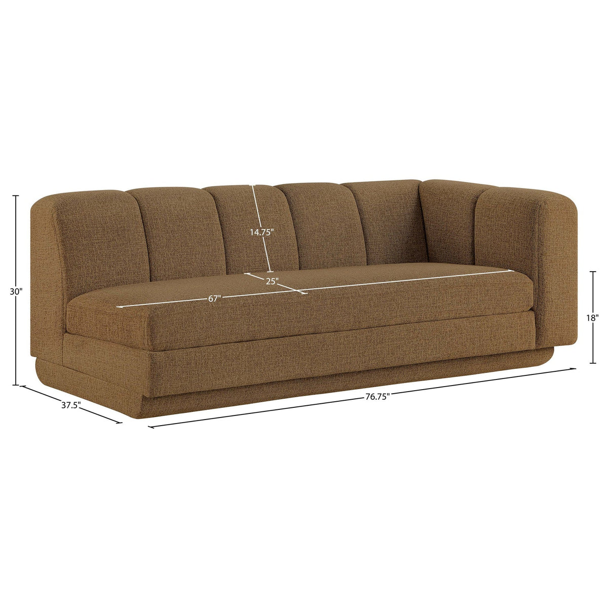 Modari 76.75in Brown Fabric Upholstered Right Arm Sofa