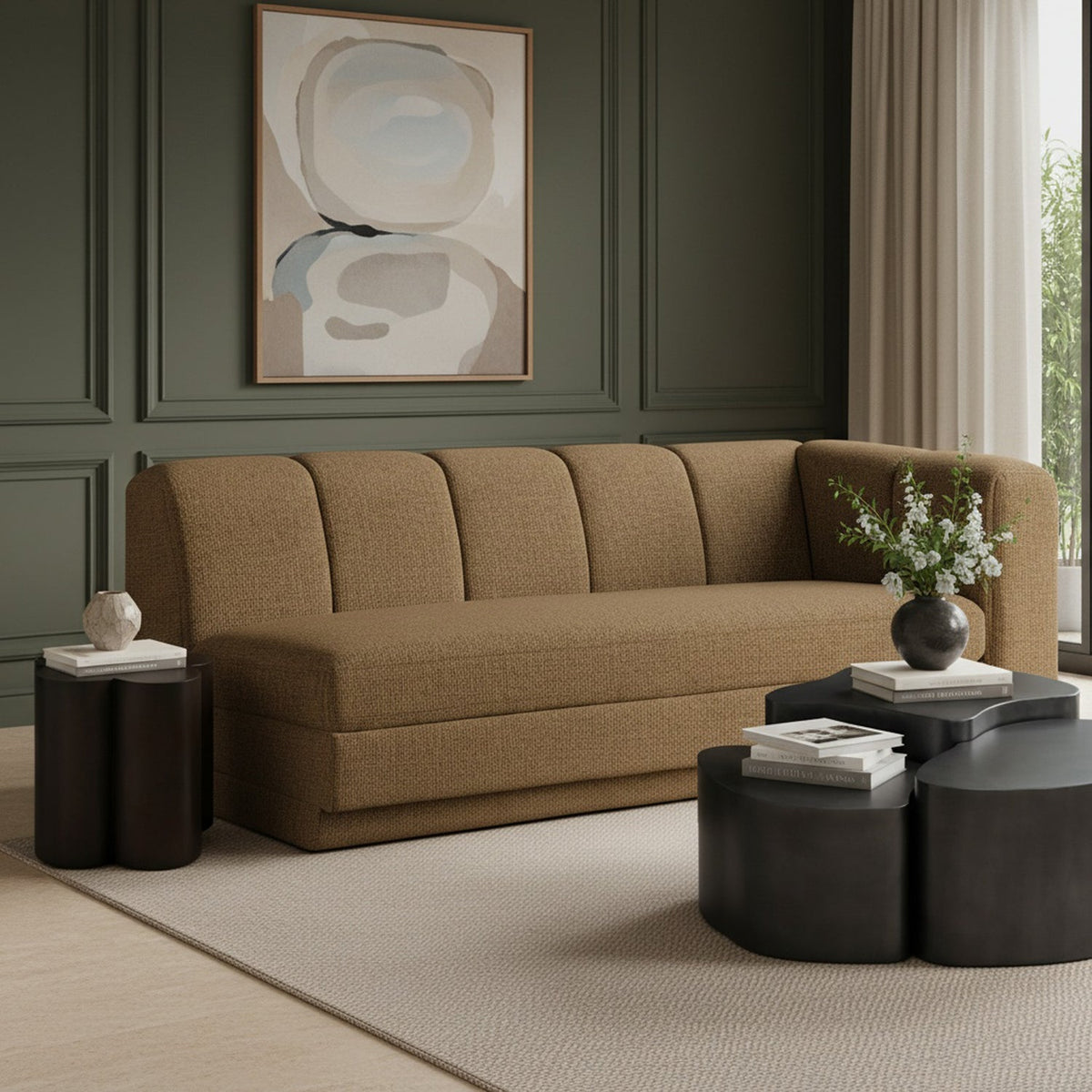 Modari 76.75in Brown Fabric Upholstered Right Arm Sofa