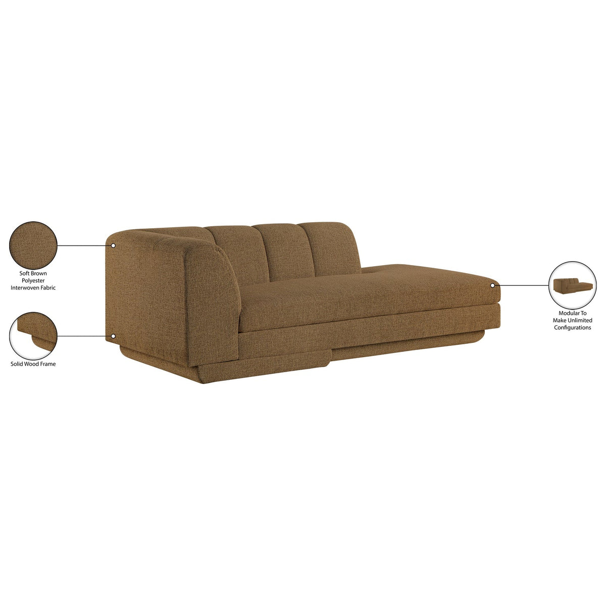 Modari Brown Fabric Upholstered Right Arm Chaise