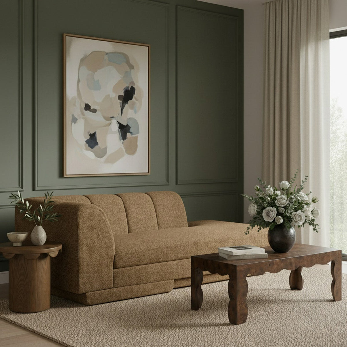 Modari Brown Fabric Upholstered Right Arm Chaise