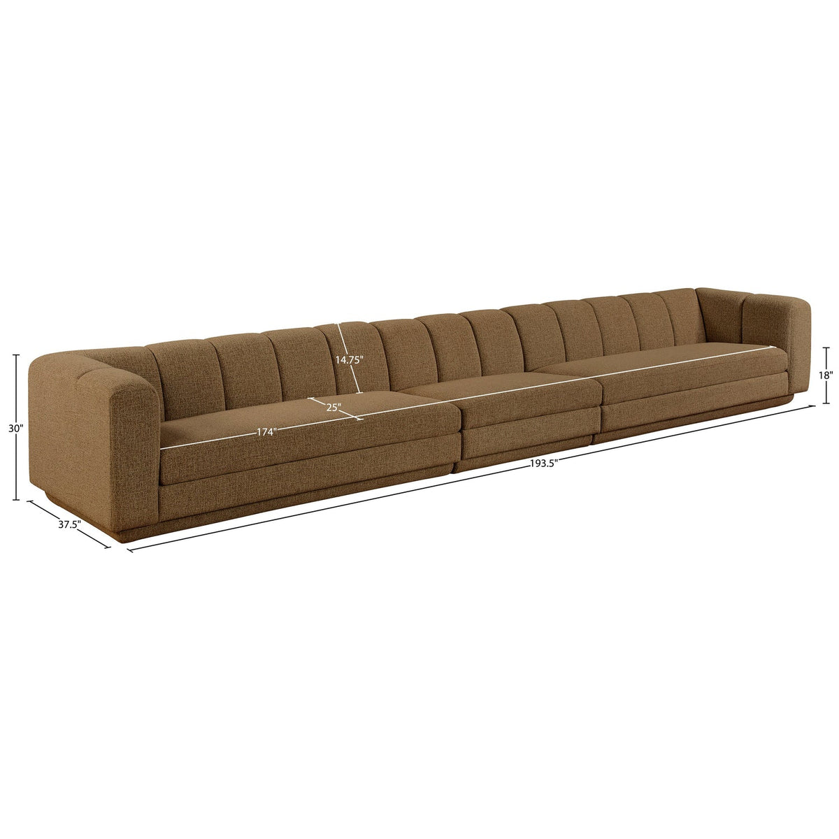 Modari Brown Fabric Upholstered 3 Piece Modular Sofa