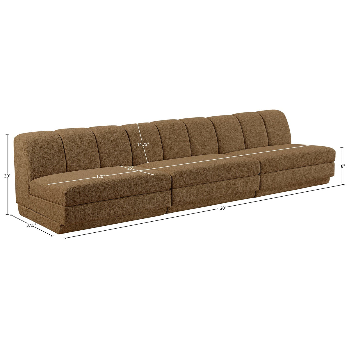Modari Brown Fabric Upholstered 3 Piece Modular Sofa