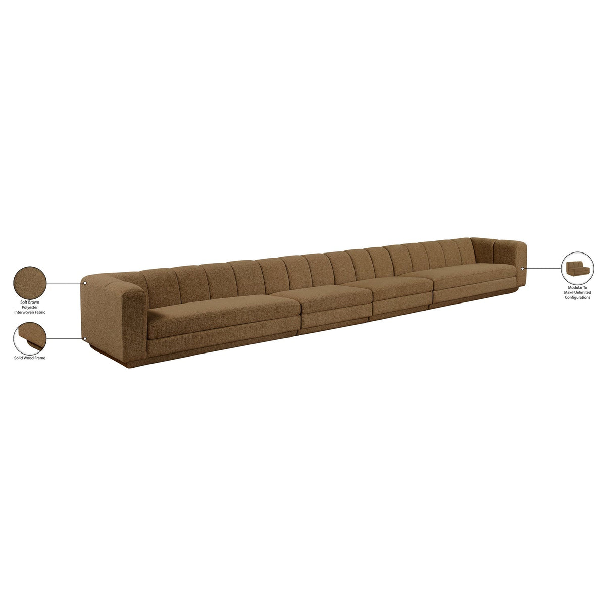 Modari Brown Fabric Upholstered 4 Piece Modular Sofa