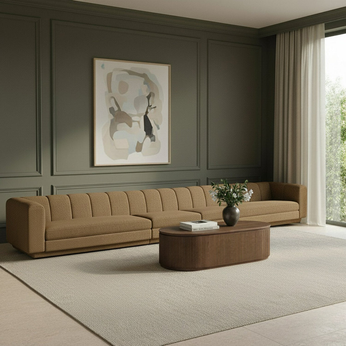 Modari Brown Fabric Upholstered 4 Piece Modular Sofa