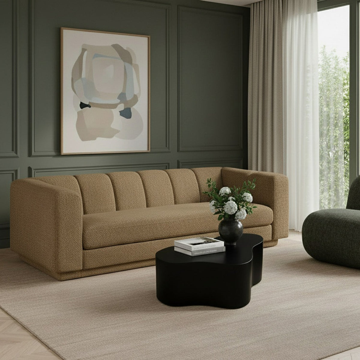 Modari 95in Brown Fabric Upholstered Sofa