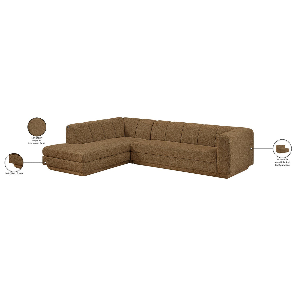 Modari Brown Fabric Upholstered 2 Piece Modular Sectional Sofa