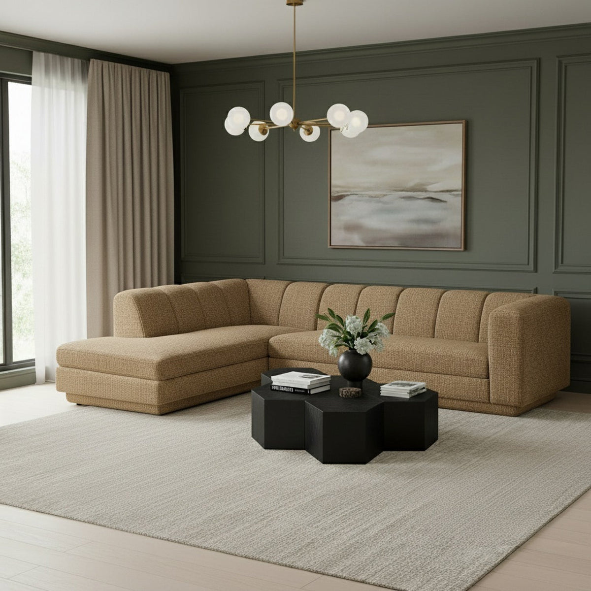 Modari Brown Fabric Upholstered 2 Piece Modular Sectional Sofa
