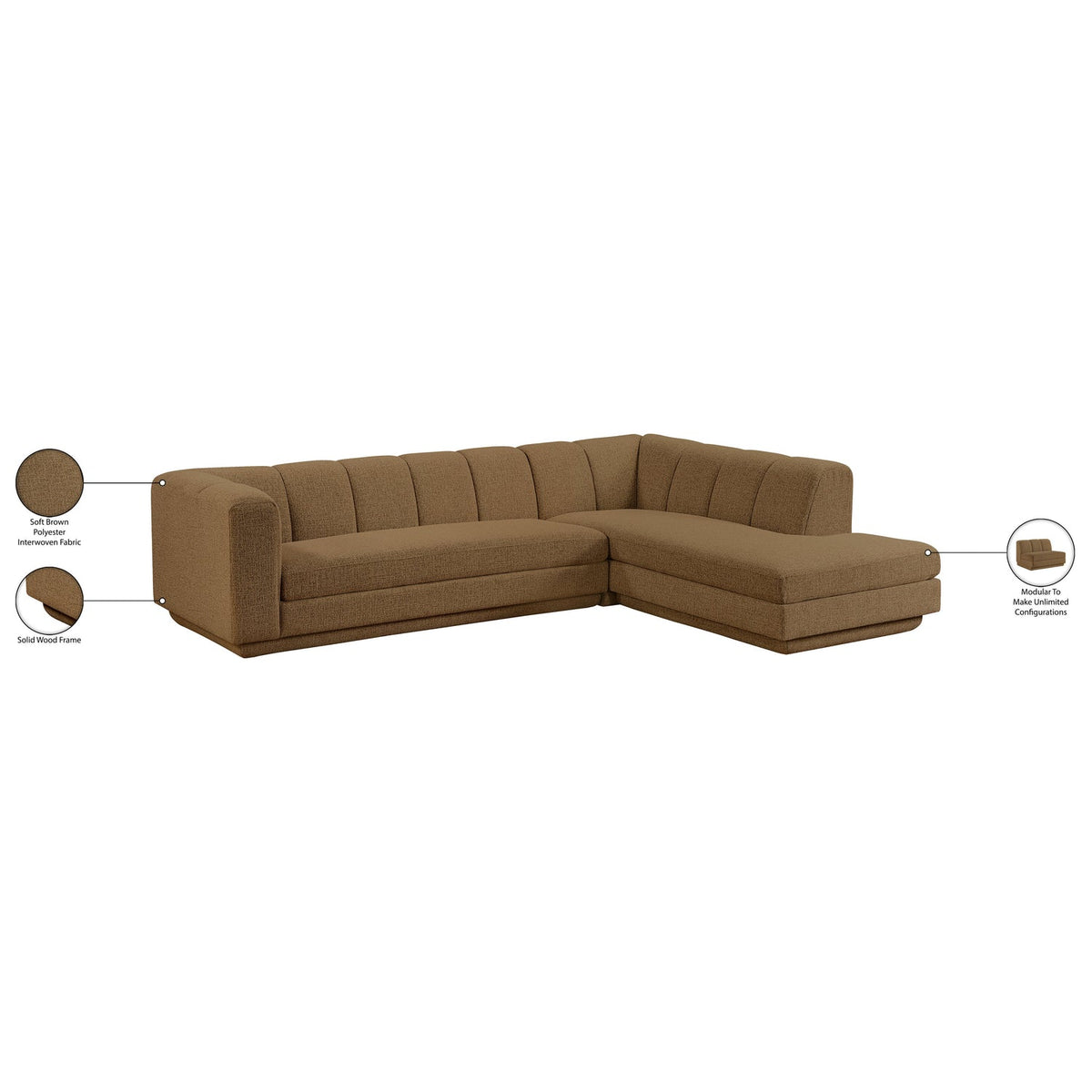 Modari Brown Fabric Upholstered 2 Piece Modular Sectional Sofa