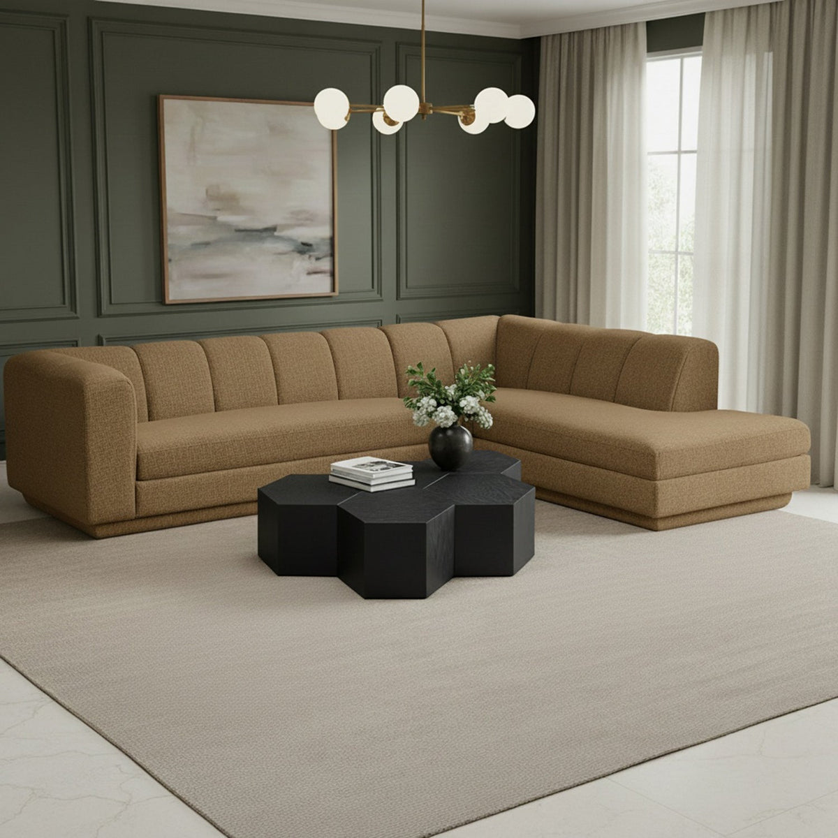 Modari Brown Fabric Upholstered 2 Piece Modular Sectional Sofa