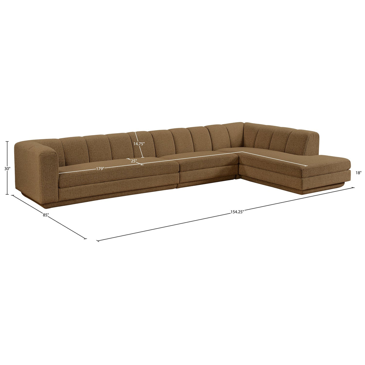 Modari Brown Fabric Upholstered 3 Piece Modular Sectional Sofa