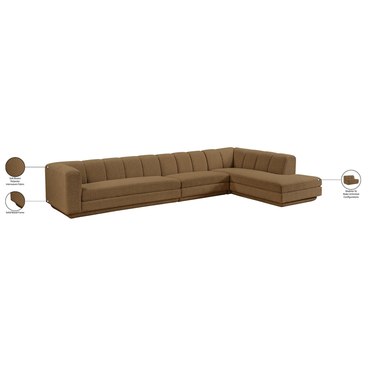 Modari Brown Fabric Upholstered 3 Piece Modular Sectional Sofa