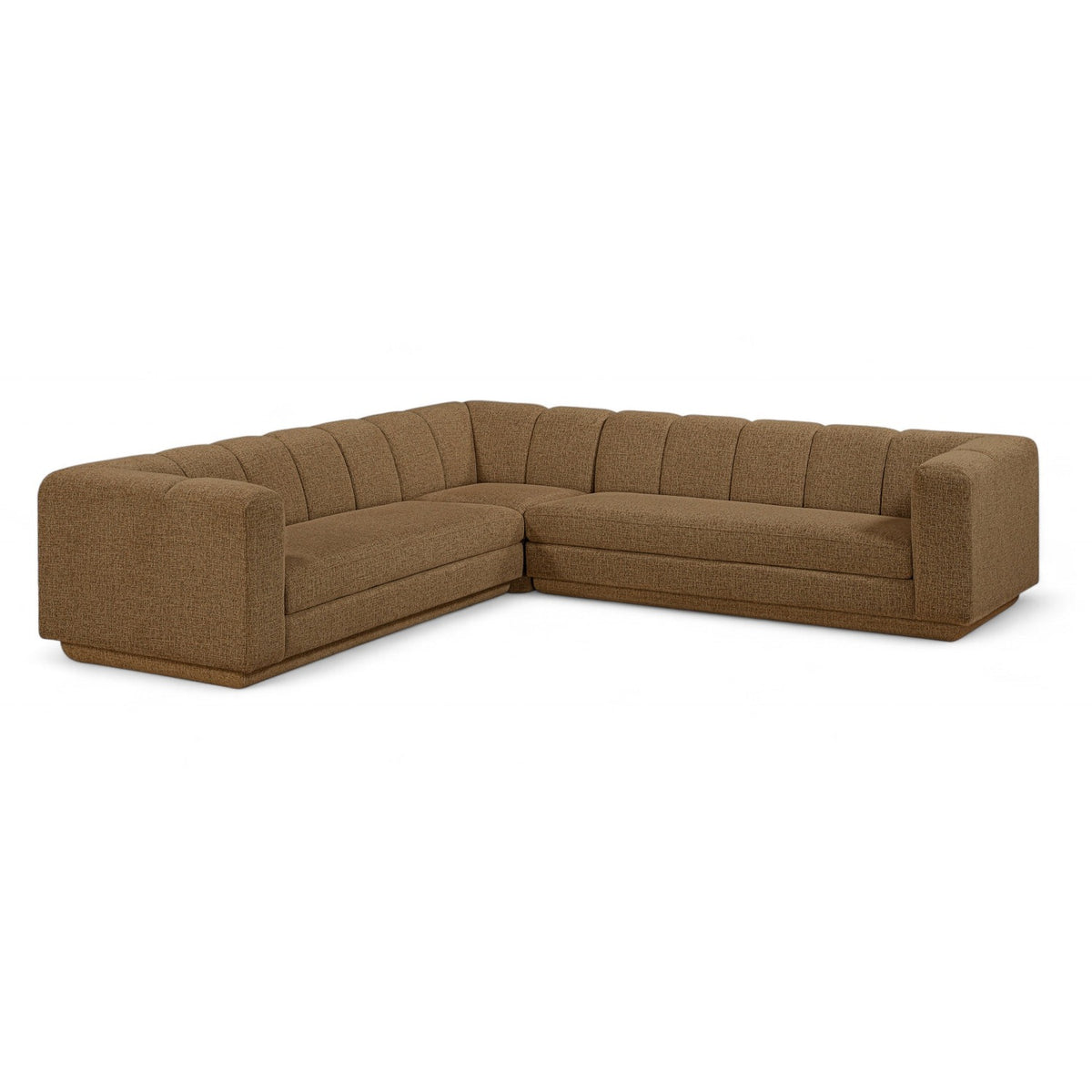 Modari Brown Fabric Upholstered 3pc. Modular Sectional in brown chenille-blend polyester, 114.25"W, primary product view