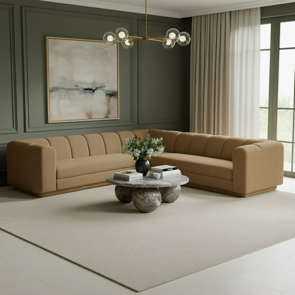 Modari Brown Fabric Upholstered 3 Piece Modular Sectional Sofa