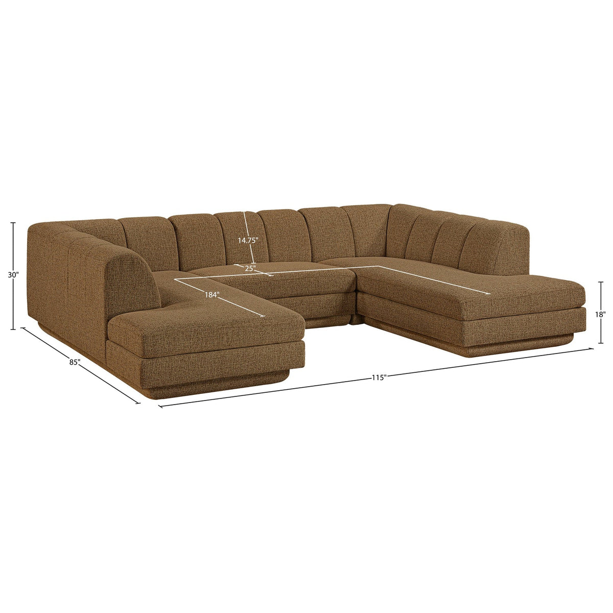 Modari Brown Fabric Upholstered 3 Piece Modular Sectional Sofa